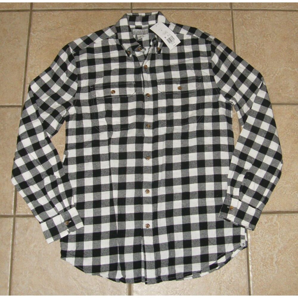 NEW Mens Sz Small Black & White Plaid Button Up Soft Flannel Shirt OCEAN & COAST